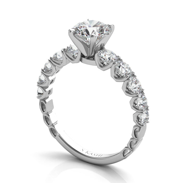 This Engagement Ring  is available in 14K White Gold. There are a total of 10 stones. There are Rounds with a total carat weight of 0.7 set in a Prong Set setting.