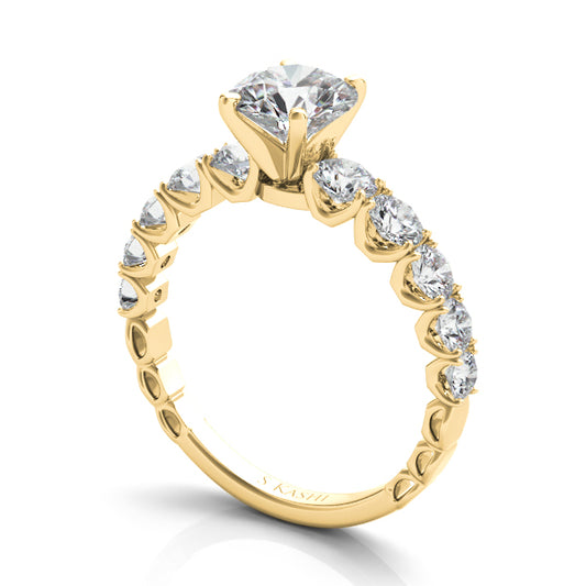 This Engagement Ring  is available in 14K Yellow Gold. There are a total of 10 stones. There are Rounds with a total carat weight of 0.7 set in a Prong Set setting.