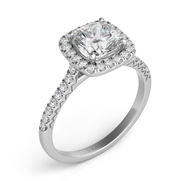 This Engagement Ring  is available in 14K White Gold. There are a total of 36 stones. There are Rounds with a total carat weight of 0.31 set in a Micro Prong setting.