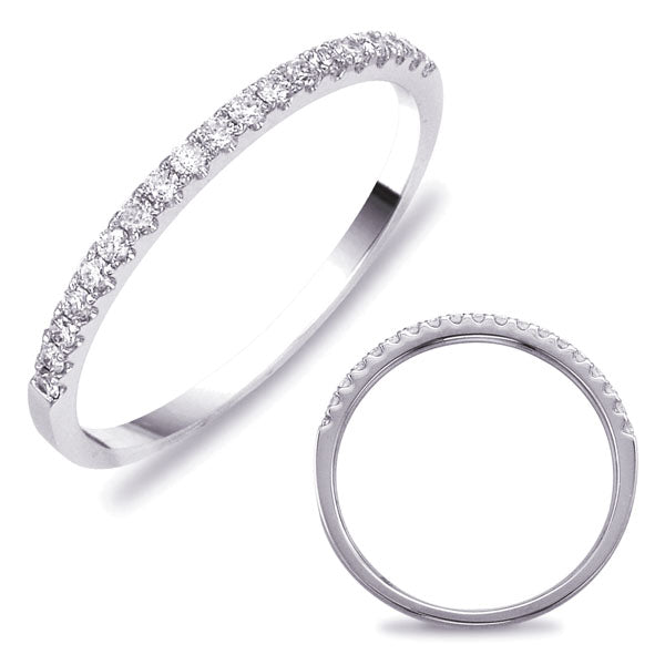 This Band is available in 14K White Gold. There are a total of 20 stones. There are Round with a total carat weight of 0.2 set in a Micro Prong setting.