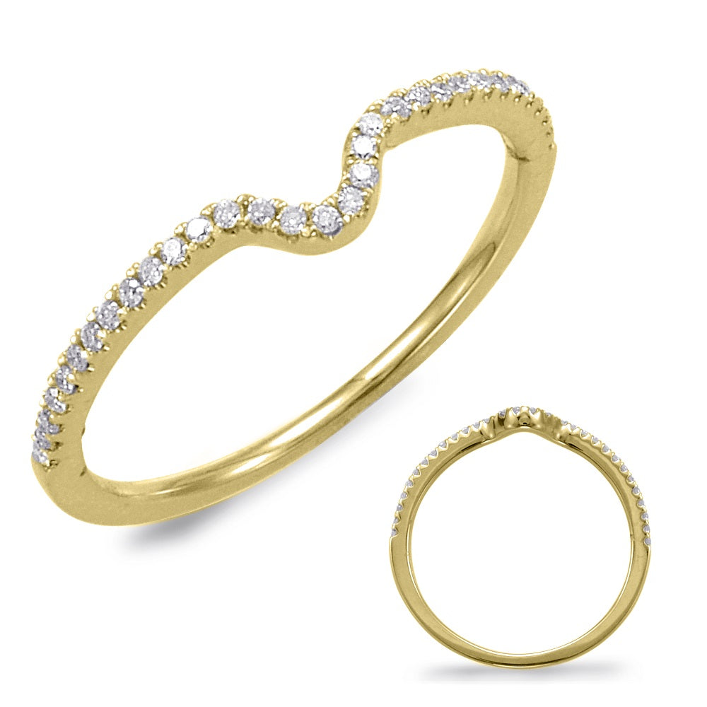 This Band is available in 14K Yellow Gold. There are a total of 32 stones. There are Round with a total carat weight of 0.11 set in a Micro Prong setting.