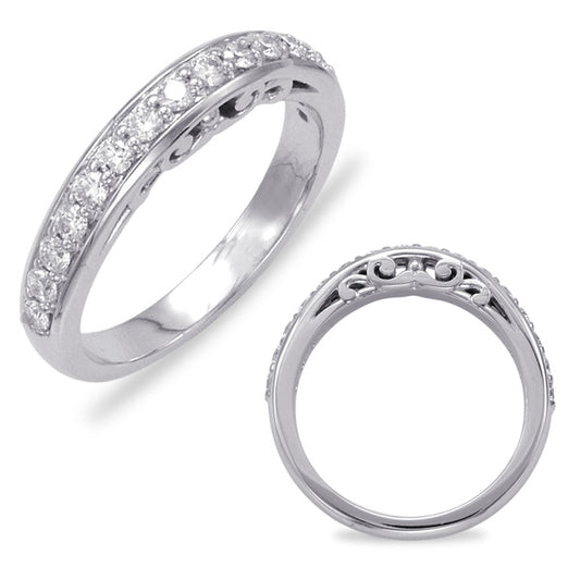 This Band is available in 14K White Gold. There are a total of 16 stones. There are Round with a total carat weight of 0.48 set in a Micro Prong setting.
