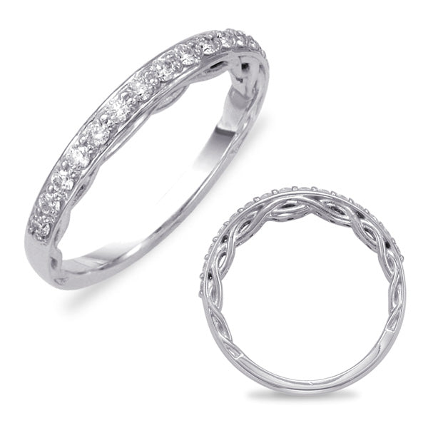 This Band is available in 14K White Gold. There are a total of 15 stones. There are Round with a total carat weight of 0.27 set in a Micro Prong setting.