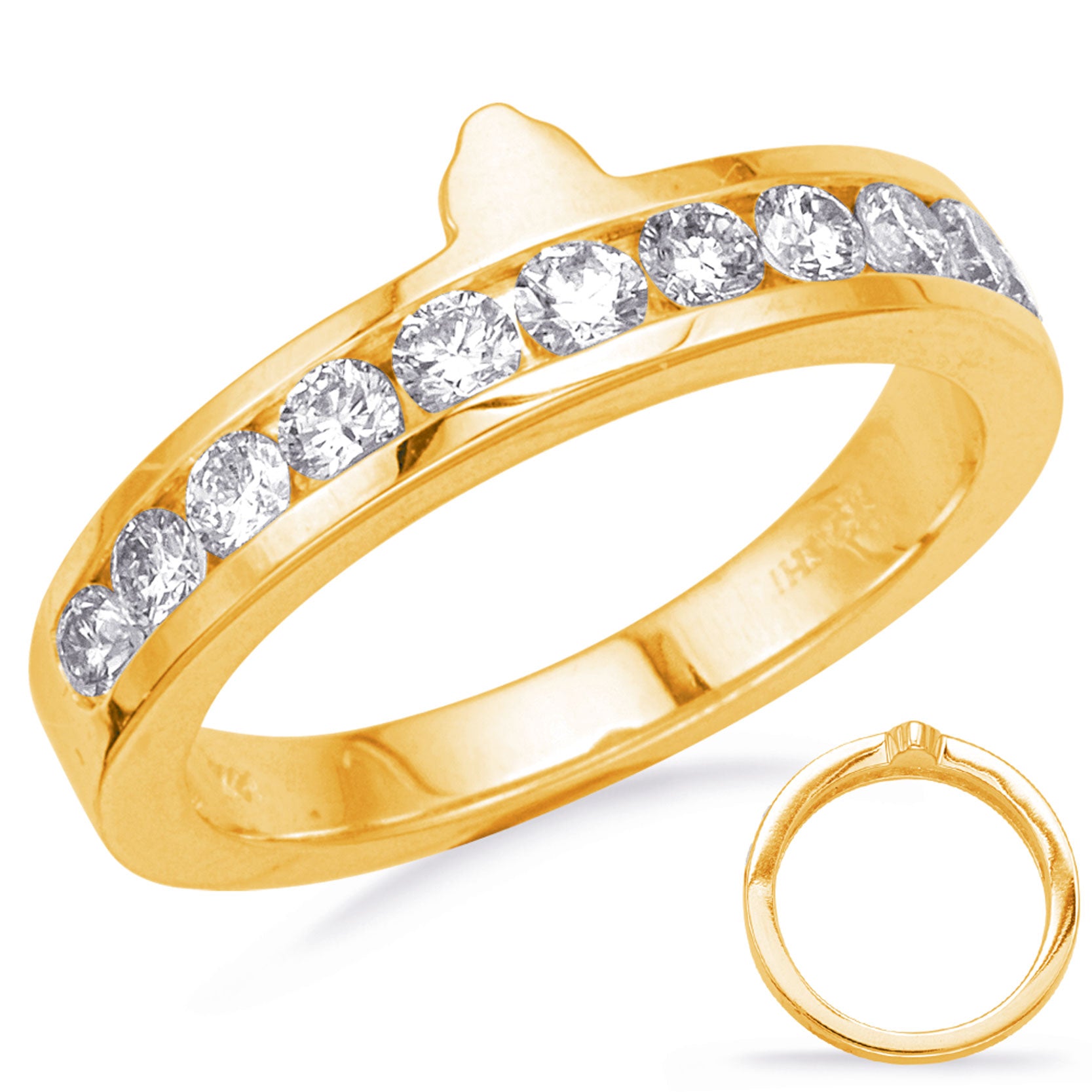 This Band is available in 14K Yellow Gold. There are a total of 11 stones. There are Round with a total carat weight of 0.63 set in a Channel Set setting.