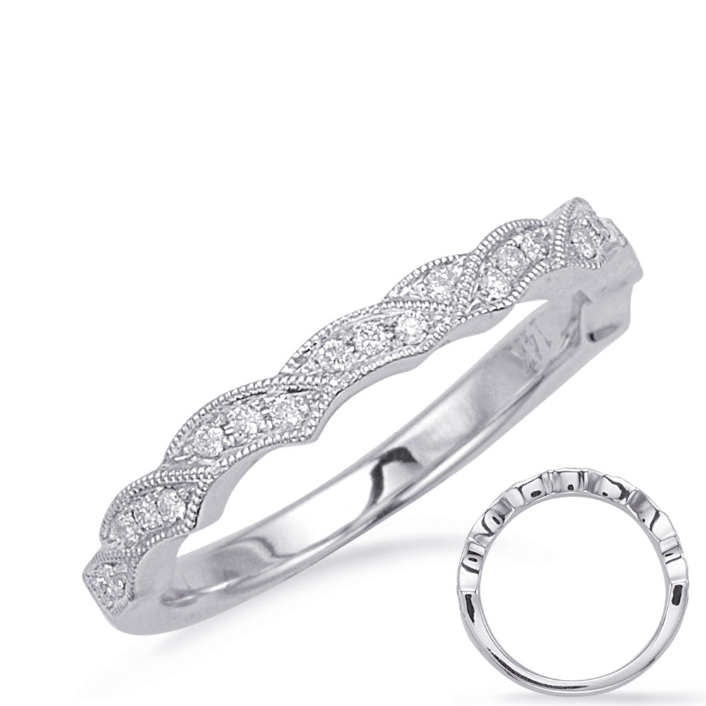This Band is available in 14K White Gold. There are a total of 23 stones. There are Round with a total carat weight of 0.14 set in a Bezel Set|Micro Pave setting.
