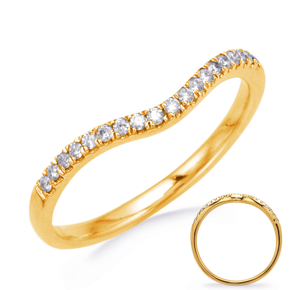 This Band is available in 14K Yellow Gold. There are a total of 19 stones. There are Round with a total carat weight of 0.15 set in a Micro Prong setting.