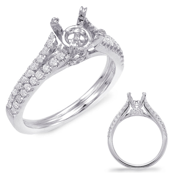 This Engagement Ring  is available in 14K White Gold. There are a total of 44 stones. There are Rounds with a total carat weight of 0.38 set in a Micro Prong setting.