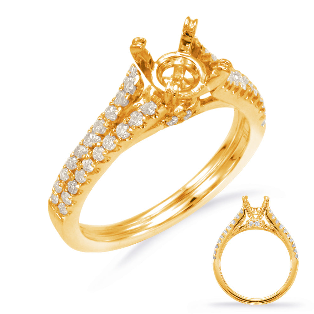 This Engagement Ring  is available in 14K Yellow Gold. There are a total of 44 stones. There are Rounds with a total carat weight of 0.38 set in a Micro Prong setting.