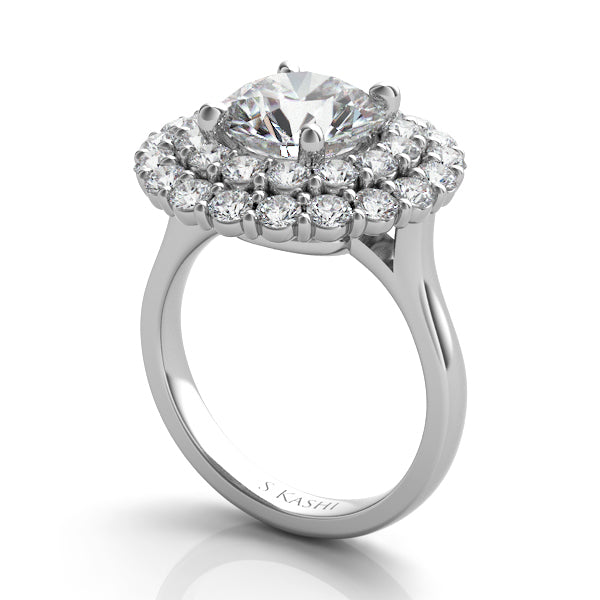 This Engagement Ring  is available in 14K White Gold. There are a total of 33 stones. There are Rounds with a total carat weight of 1.62 set in a Prong Set setting.