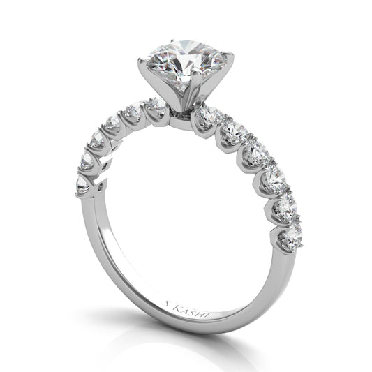 This Engagement Ring  is available in 14K White Gold. There are a total of 12 stones. There are Rounds with a total carat weight of 0.51 set in a Prong Set setting.