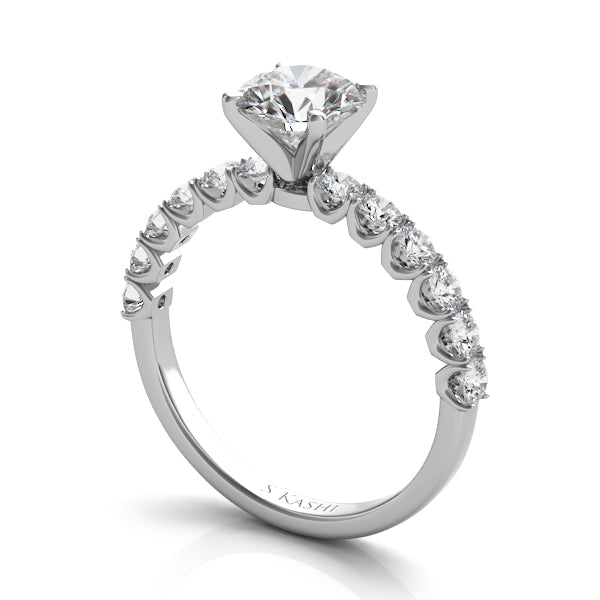 This Engagement Ring  is available in 14K White Gold. There are a total of 12 stones. There are Rounds with a total carat weight of 0.51 set in a Prong Set setting.