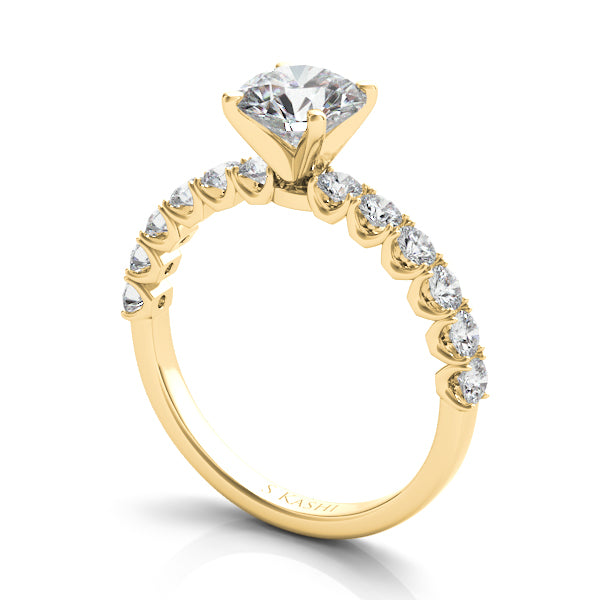 This Engagement Ring  is available in 14K Yellow Gold. There are a total of 12 stones. There are Rounds with a total carat weight of 0.51 set in a Prong Set setting.