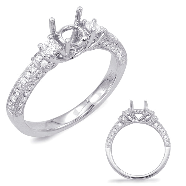 This Engagement Ring  is available in 14K White Gold. There are a total of 58 stones. There are Rounds with a total carat weight of 0.49 set in a Micro Pave|Prong Set setting.