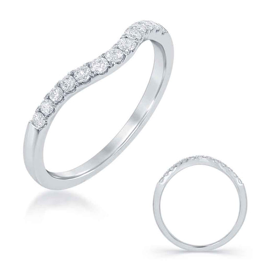 This Band is available in 14K White Gold. There are a total of 13 stones. There are Round with a total carat weight of 0.23 set in a Micro Prong setting.