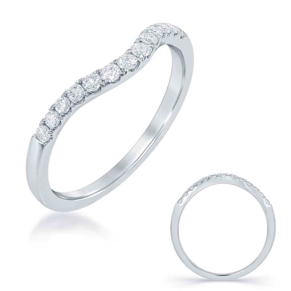 This Band is available in 14K White Gold. There are a total of 13 stones. There are Round with a total carat weight of 0.23 set in a Micro Prong setting.