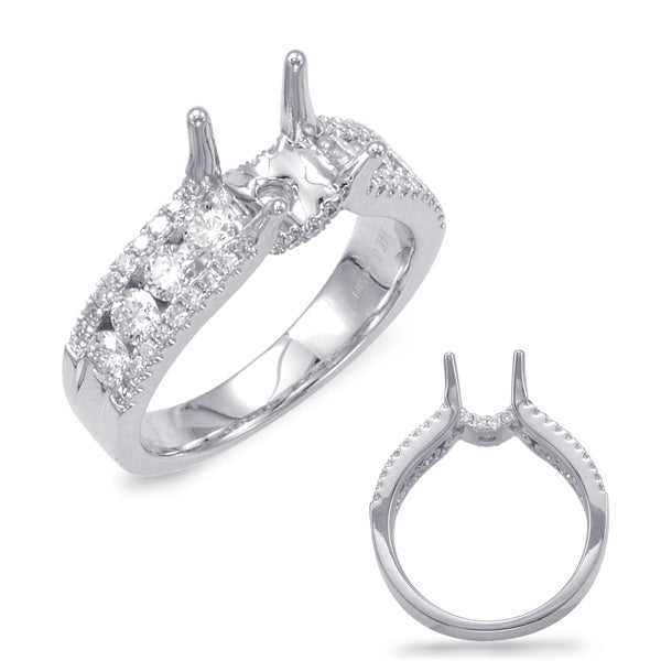 This Engagement Ring  is available in 14K White Gold. There are a total of 56 stones. There are Rounds with a total carat weight of 1.05 set in a Channel Set|Micro Prong setting.