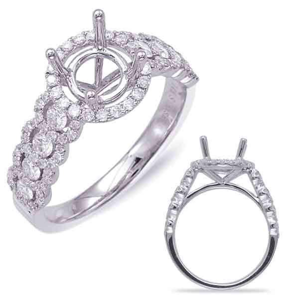 This Engagement Ring  is available in 14K White Gold. There are a total of 96 stones. There are Rounds with a total carat weight of 0.51 set in a Bezel Set|Micro Prong setting.