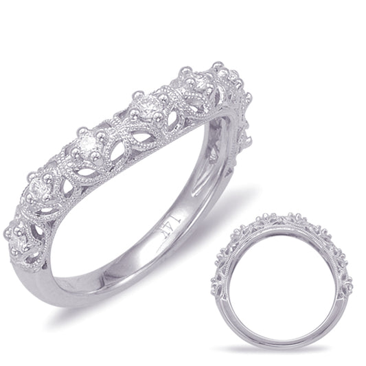 This Band is available in 14K White Gold. There are a total of 8 stones. There are Round with a total carat weight of 0.21 set in a  setting.