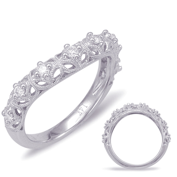 This Band is available in 14K White Gold. There are a total of 8 stones. There are Round with a total carat weight of 0.21 set in a  setting.