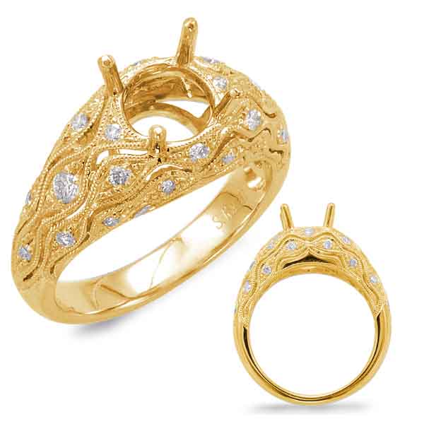 This Engagement Ring  is available in 14K Yellow Gold. There are a total of 24 stones. There are Rounds with a total carat weight of 0.3 set in a Micro Pave|Micro Prong setting.