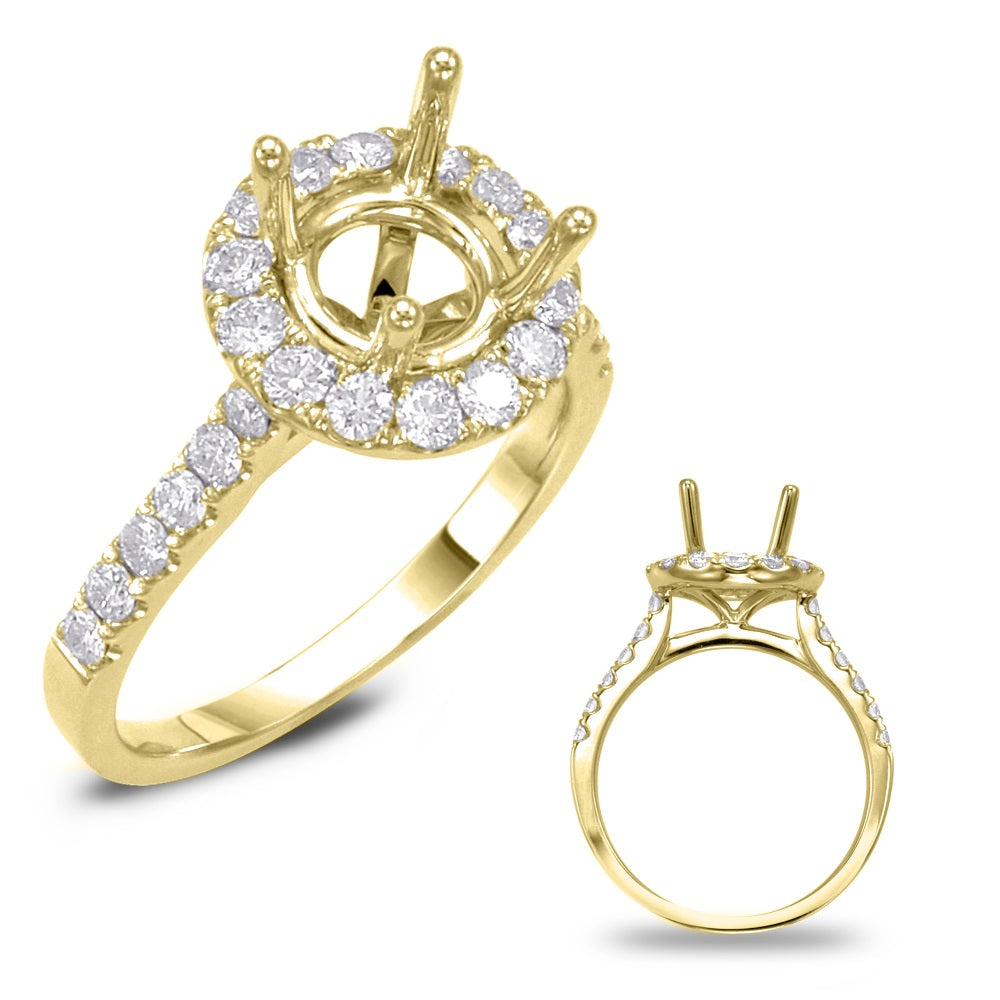 This Engagement Ring  is available in 14K Yellow Gold. There are a total of 28 stones. There are Rounds with a total carat weight of 0.77 set in a Prong Set setting.