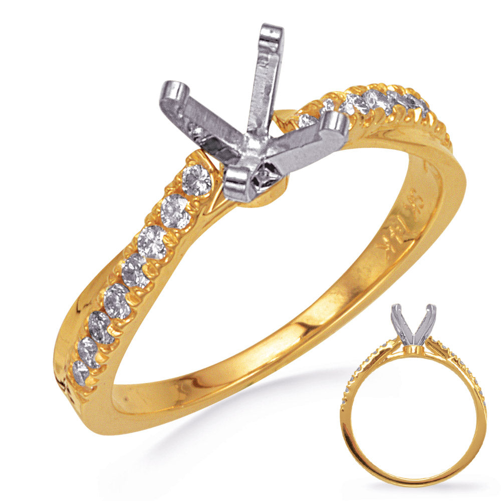 This Engagement Ring  is available in 14K Yellow Gold. There are a total of 16 stones. There are Rounds with a total carat weight of 0.26 set in a Micro Prong setting.