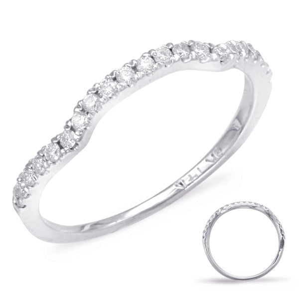 This Band is available in 14K White Gold. There are a total of 21 stones. There are Round with a total carat weight of 0.21 set in a Micro Prong setting.