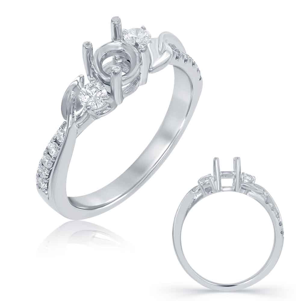 This Engagement Ring  is available in 14K White Gold. There are a total of 12 stones. There are Rounds with a total carat weight of 0.25 set in a Micro Prong|Prong Set setting.