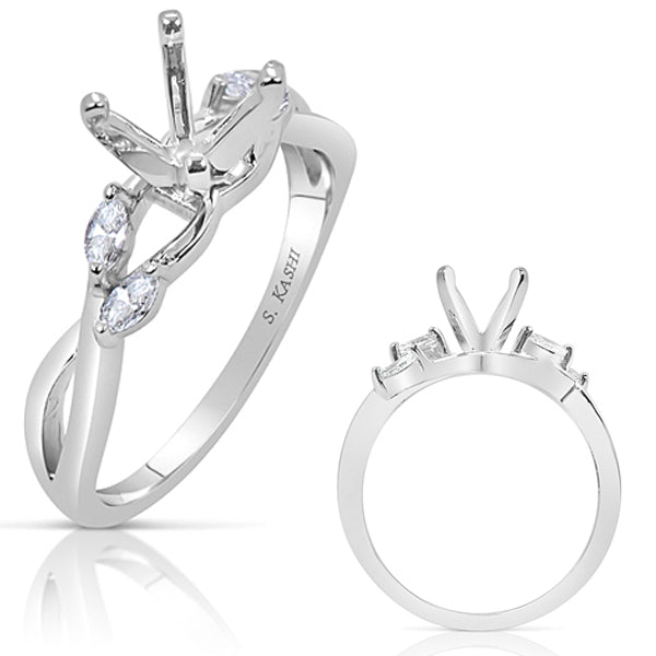 This Engagement Ring  is available in 14K White Gold. There are a total of 4 stones. There are Marquise with a total carat weight of 0.2 set in a Prong Set setting.