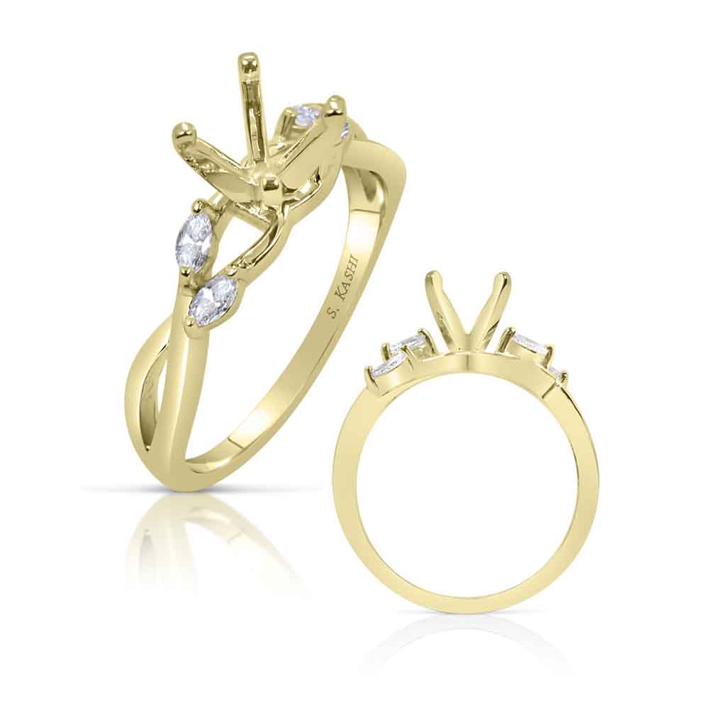 This Engagement Ring  is available in 14K Yellow Gold. There are a total of 4 stones. There are Marquise with a total carat weight of 0.2 set in a Prong Set setting.