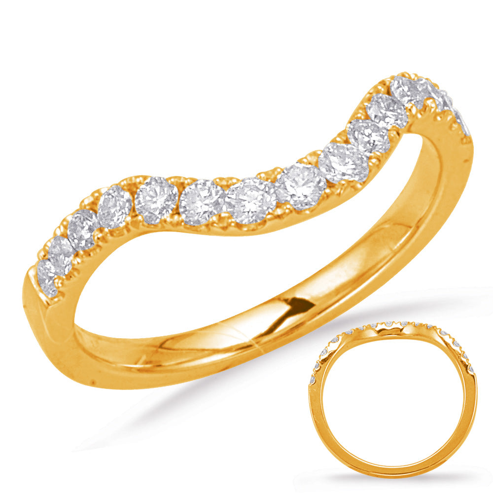 This Band is available in 14K Yellow Gold. There are a total of 15 stones. There are Round with a total carat weight of 0.41 set in a Micro Prong setting.