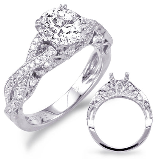 This Engagement Ring  is available in 14K White Gold. There are a total of 66 stones. There are Rounds with a total carat weight of 0.35 set in a Micro Pave|Micro Prong setting.