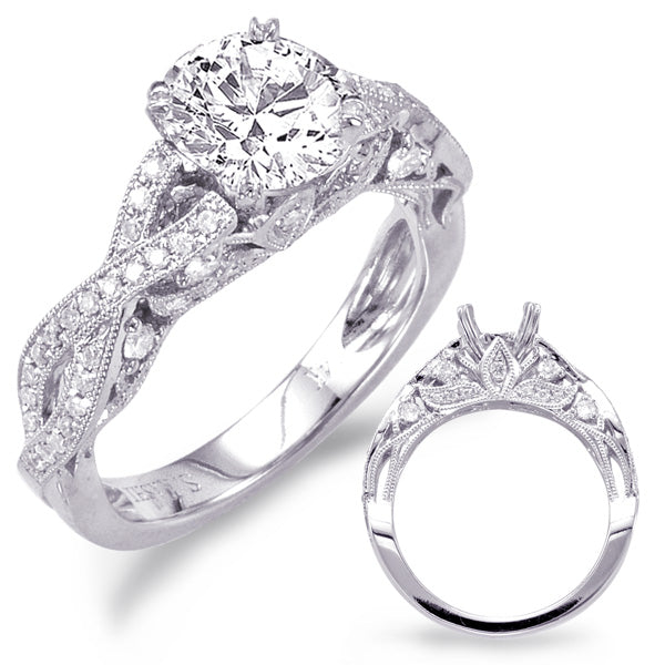 This Engagement Ring  is available in 14K White Gold. There are a total of 66 stones. There are Rounds with a total carat weight of 0.35 set in a Micro Pave|Micro Prong setting.