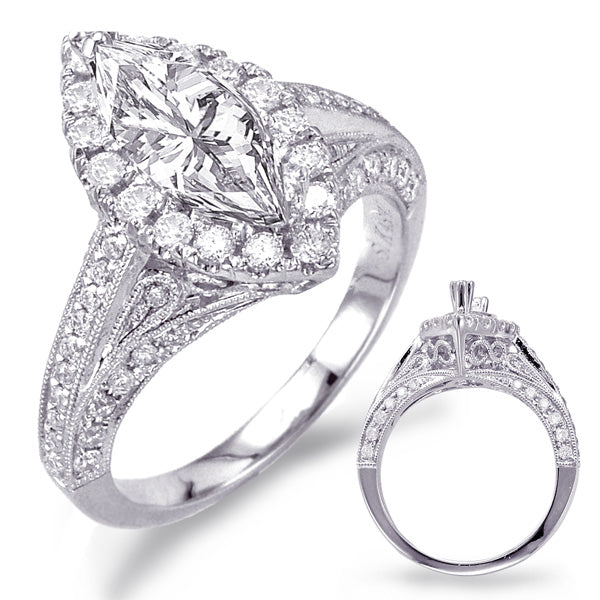 This Engagement Ring  is available in 14K White Gold. There are a total of 64 stones. There are Rounds with a total carat weight of 0.67 set in a Micro Pave|Micro Prong setting.