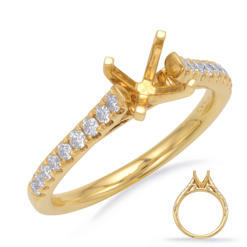This Engagement Ring  is available in 14K Yellow Gold. There are a total of 18 stones. There are Rounds with a total carat weight of 0.27 set in a Prong Set setting.