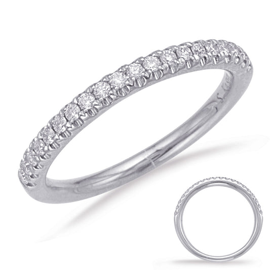 This Band is available in 14K White Gold. There are a total of 20 stones. There are Round with a total carat weight of 0.21 set in a Prong Set setting.