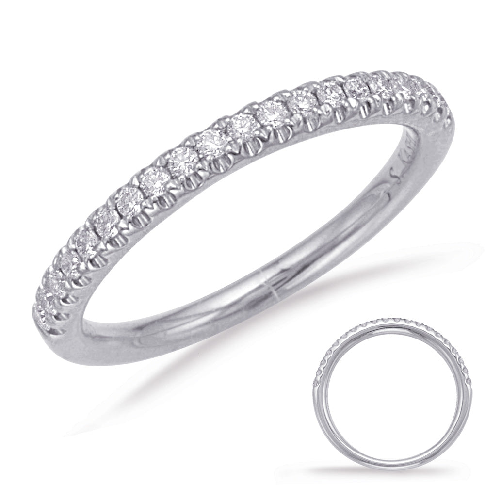 This Band is available in 14K White Gold. There are a total of 20 stones. There are Round with a total carat weight of 0.21 set in a Prong Set setting.