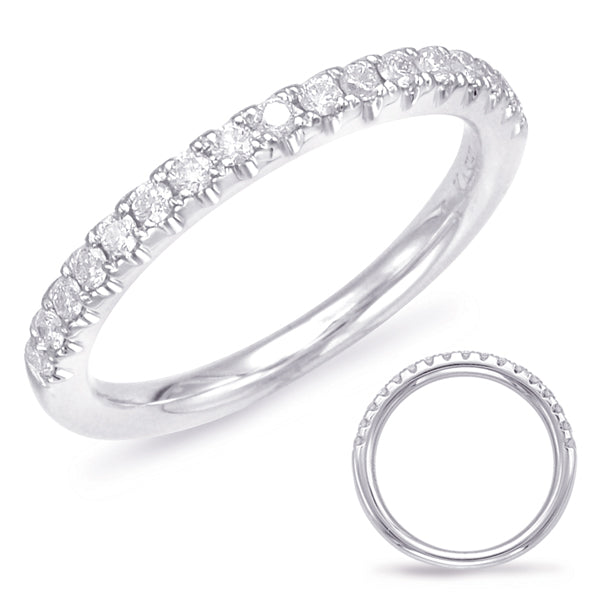 This Band is available in 14K White Gold. There are a total of 19 stones. There are Round with a total carat weight of 0.31 set in a Prong Set setting.