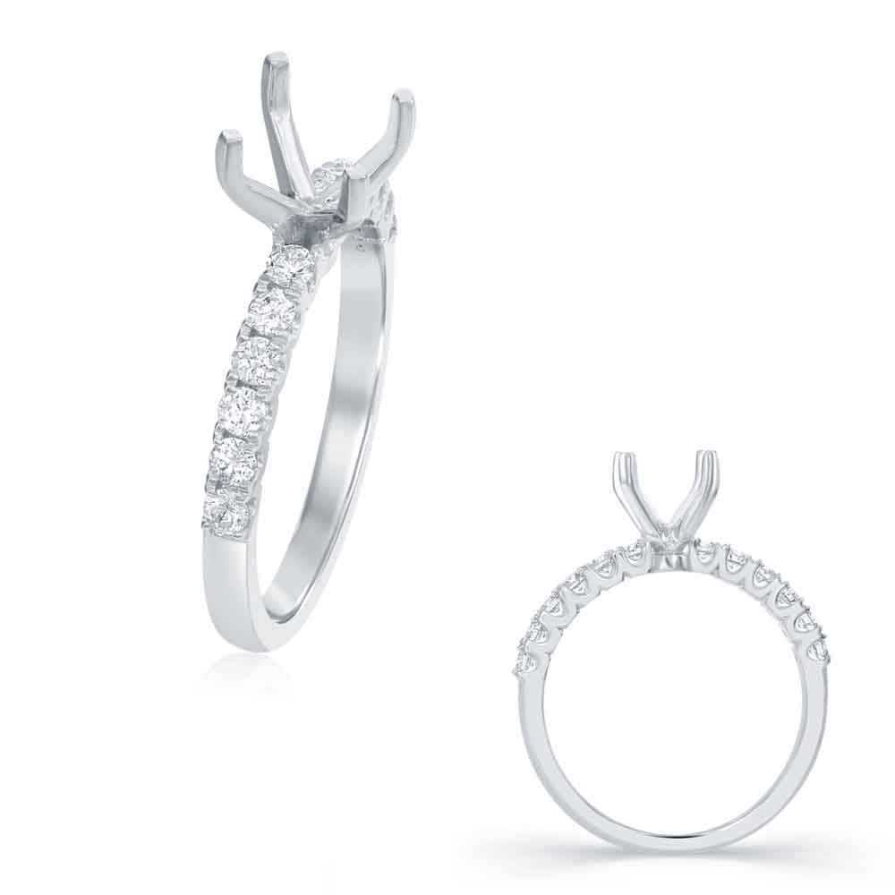 This Engagement Ring  is available in 14K White Gold. There are a total of 12 stones. There are Rounds with a total carat weight of 0.36 set in a Prong Set setting.