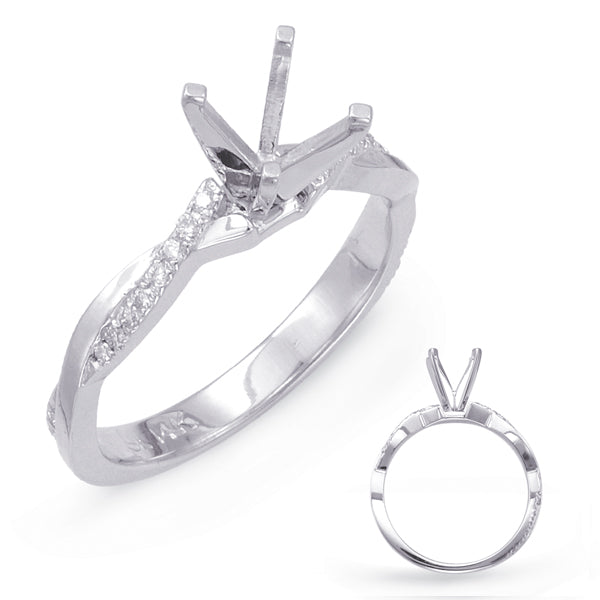 This Engagement Ring  is available in 14K White Gold. There are a total of 30 stones. There are Rounds with a total carat weight of 0.15 set in a Micro Prong setting.