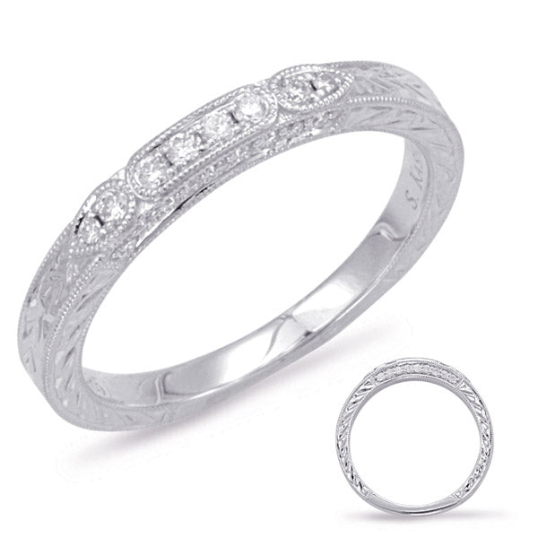 This Band is available in 14K White Gold. There are a total of 26 stones. There are Round with a total carat weight of 0.18 set in a Micro Pave|Micro Prong setting.