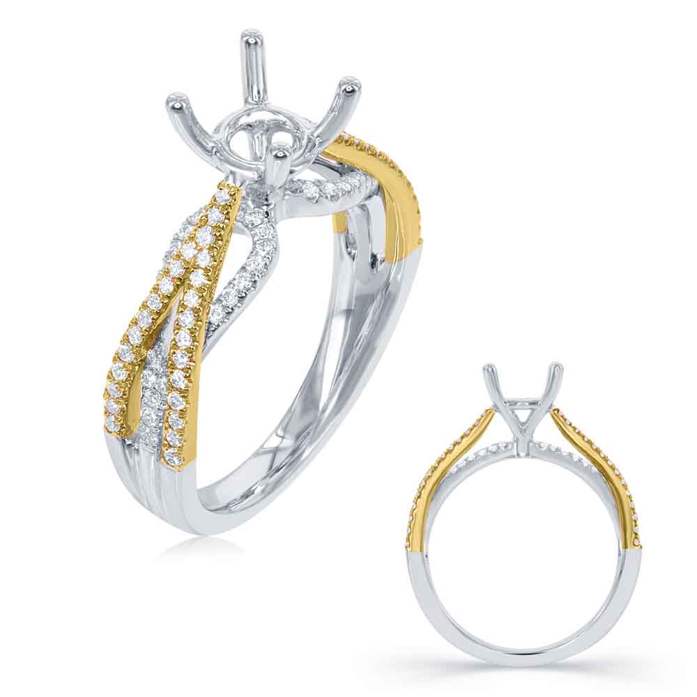 This Engagement Ring  is available in 14K Yellow & White Gold. There are a total of 92 stones. There are Rounds with a total carat weight of 0.36 set in a Micro Prong setting.