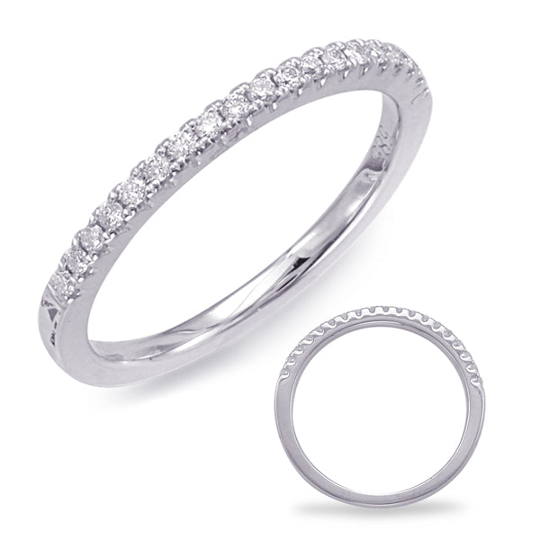 This Band is available in 14K White Gold. There are a total of 19 stones. There are Round with a total carat weight of 0.11 set in a Micro Prong setting.