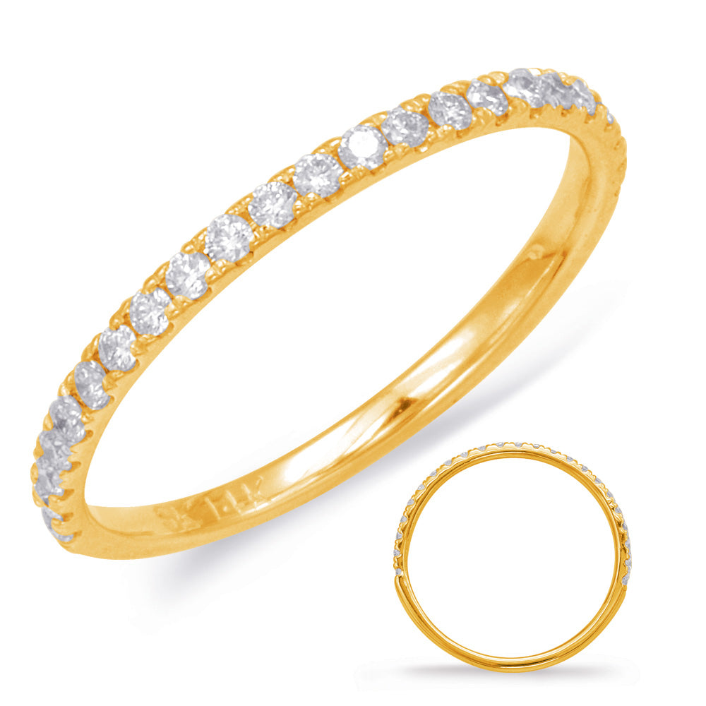 This Band is available in 14K Yellow Gold. There are a total of 23 stones. There are Round with a total carat weight of 0.28 set in a Micro Prong setting.