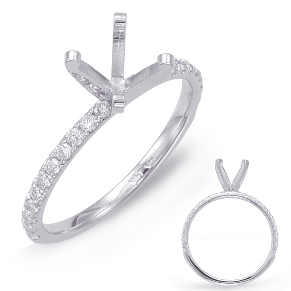 This Engagement Ring  is available in 14K White Gold. There are a total of 22 stones. There are Rounds with a total carat weight of 0.26 set in a Micro Prong setting.
