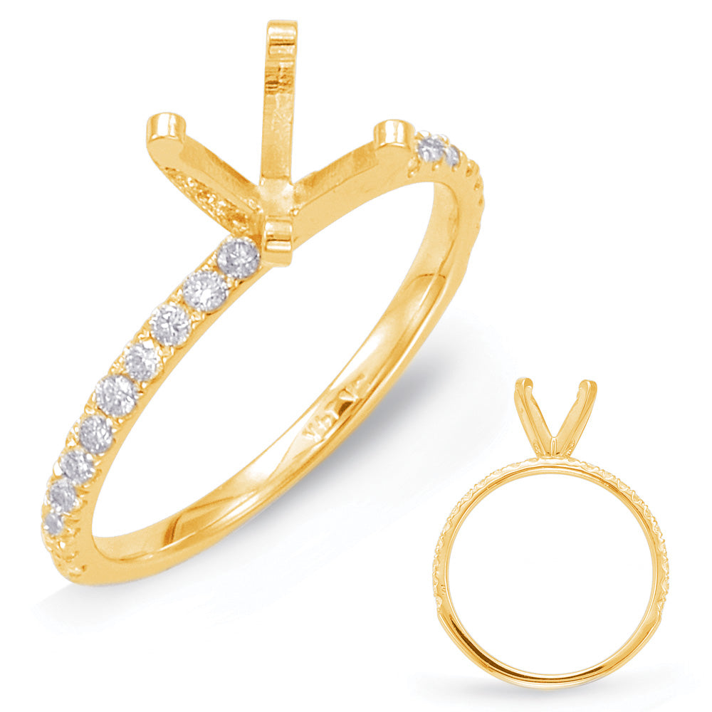 This Engagement Ring  is available in 14K Yellow Gold. There are a total of 22 stones. There are Rounds with a total carat weight of 0.26 set in a Micro Prong setting.
