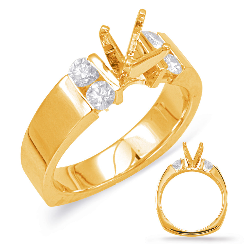 This Engagement Ring  is available in 14K Yellow Gold. There are a total of 4 stones. There are Rounds with a total carat weight of 0.37 set in a Channel Set setting.