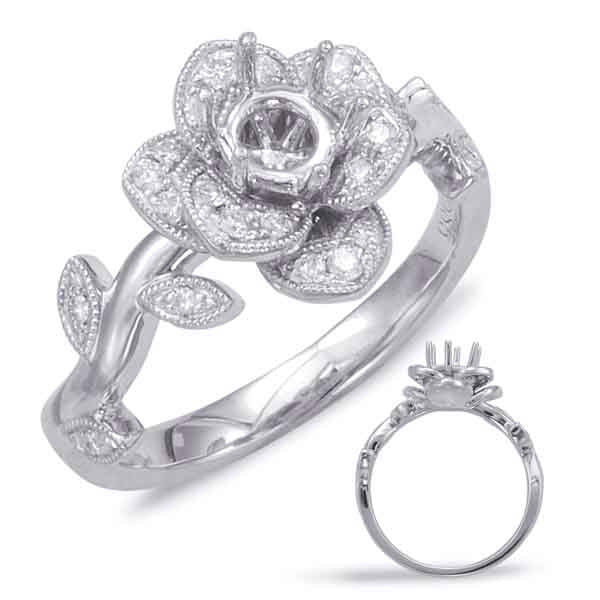 This Engagement Ring  is available in 14K White Gold. There are a total of 30 stones. There are Rounds with a total carat weight of 0.34 set in a Micro Prong setting.