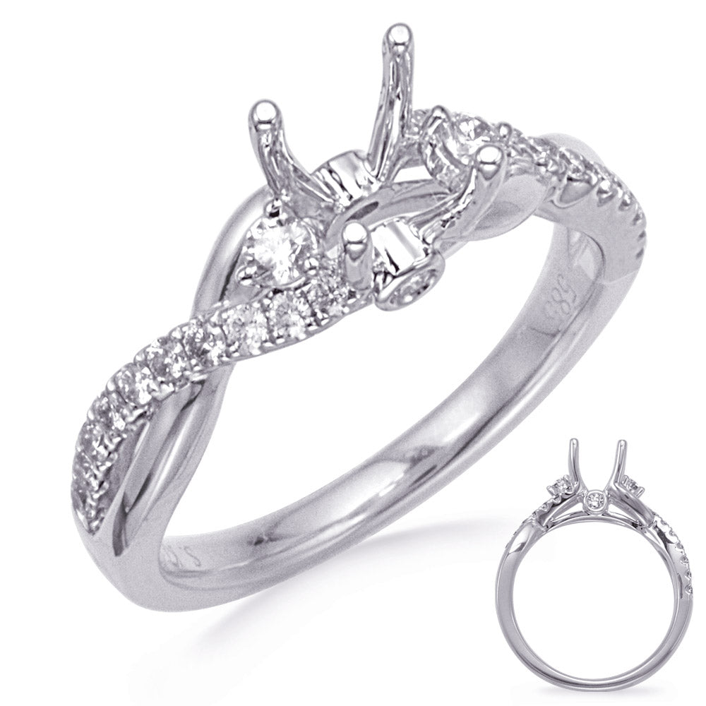This Engagement Ring  is available in 14K White Gold. There are a total of 24 stones. There are Rounds with a total carat weight of 0.42 set in a Bezel Set|Micro Prong|Prong Set setting.