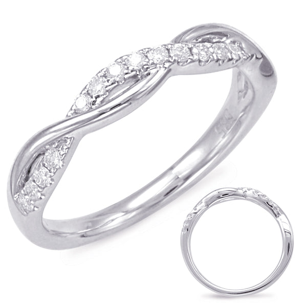 This Band is available in 14K White Gold. There are a total of 18 stones. There are Round with a total carat weight of 0.18 set in a Micro Prong setting.
